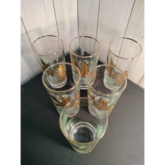 Vintage Gold Leaf Overlay mid-century drinking glasses X6 - Picture 3 of 10